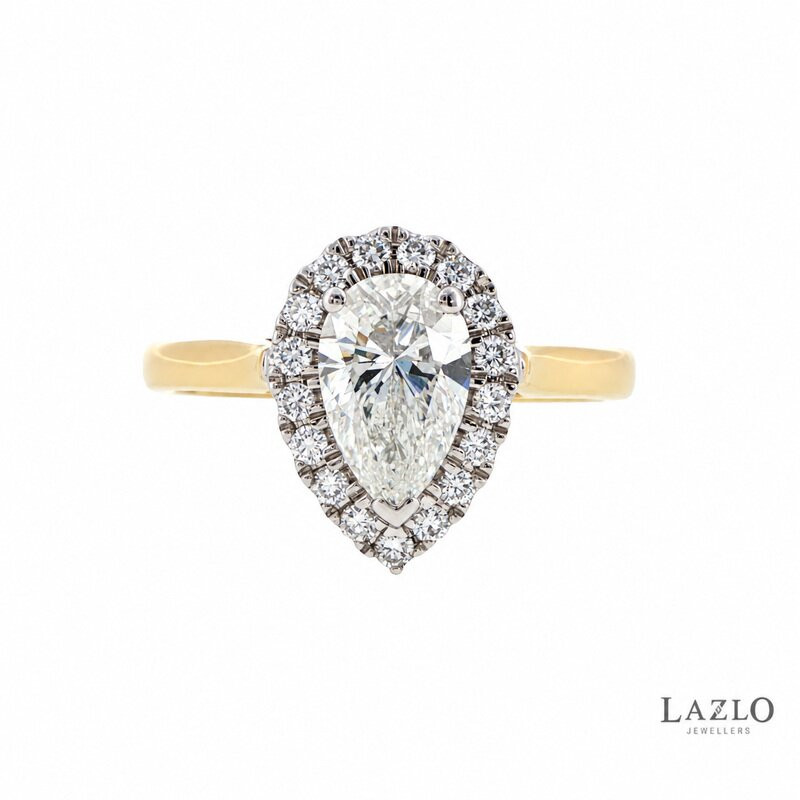 Andre Michael 9kt Yellow Gold 1.00ct D VS1 Pear Halo Laboratory Diamond Ring 1