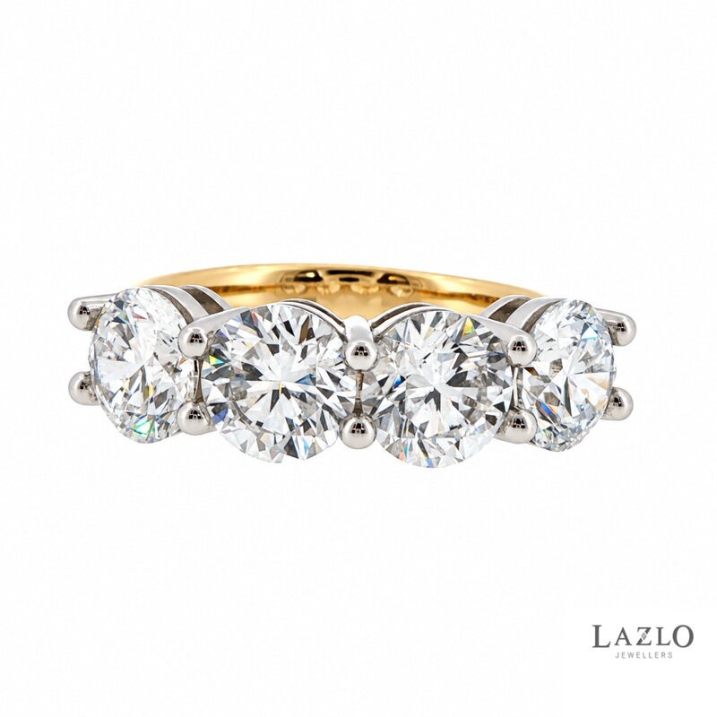 18kt Yellow Gold 4 Stone 4.07ct D VVS2 Round Brilliant Laboratory Diamond Ring 1