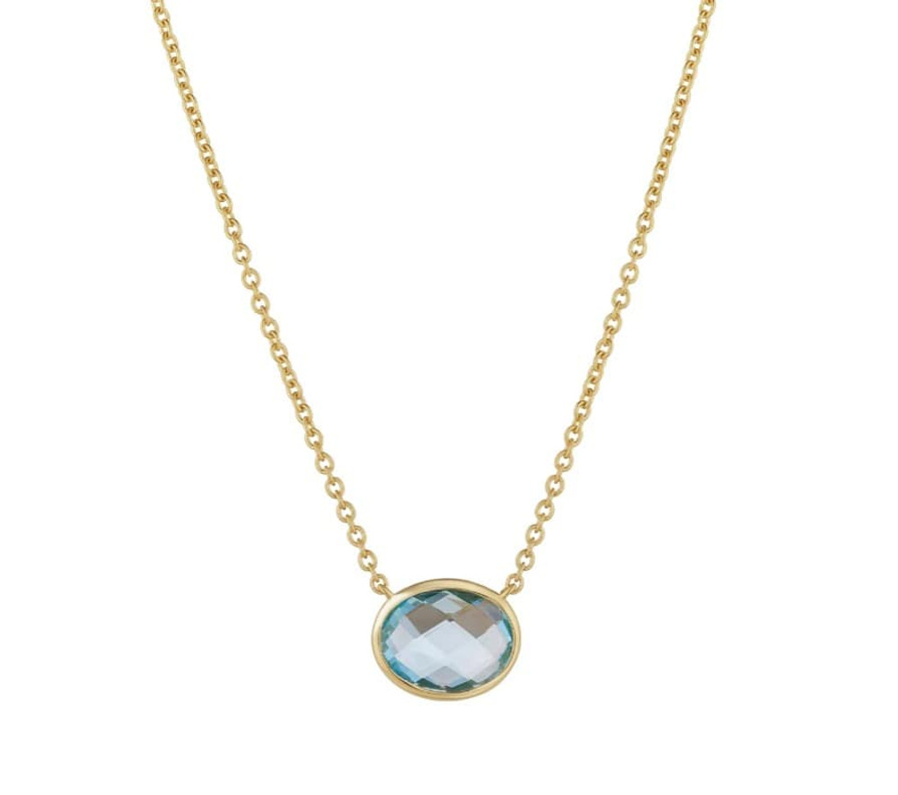 Gold Plated Sterling Silver Rubover Oval Blue Topaz Necklet 1