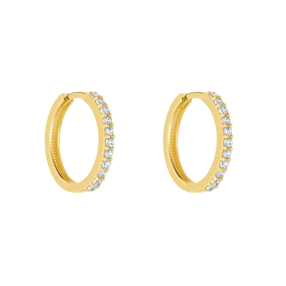 9kt Yellow Gold CZ Set 15mm Huggie Hoop Earrings