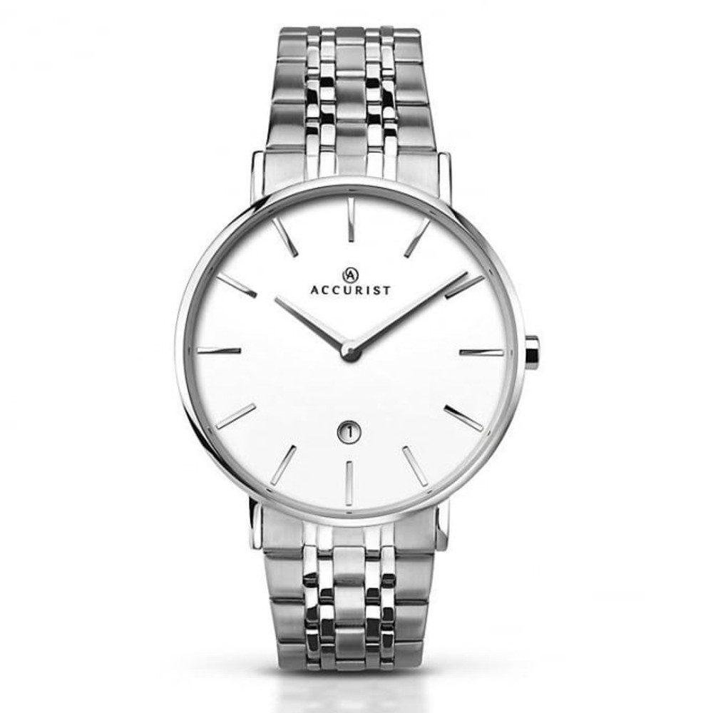 Accurist Gents Stainless Steel Bracelet White Dial Watch 1 Accurist Gents Stainless Steel Bracelet White Dial Watch 1