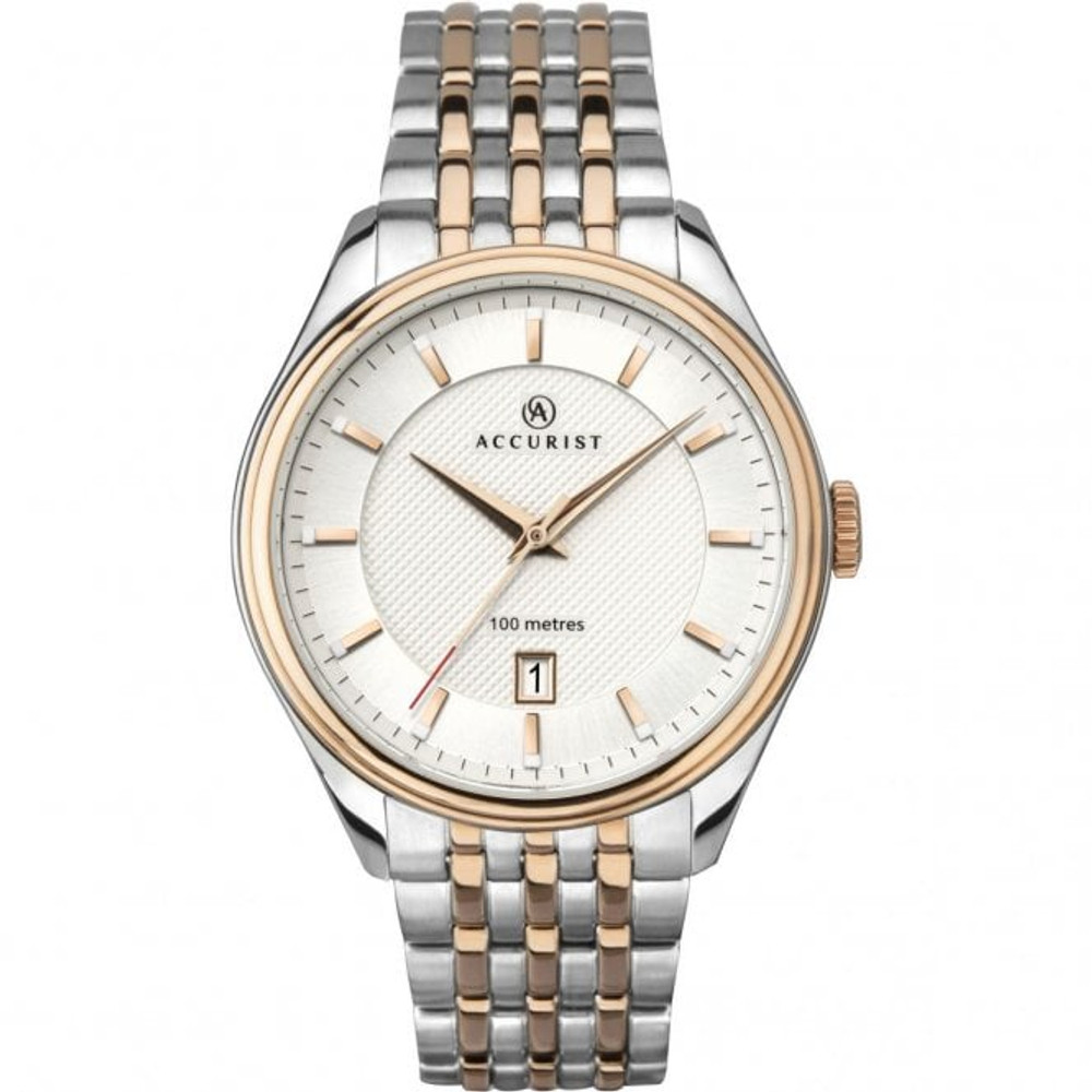 Accurist Gents Rose Plated & Stainless Steel Silver Dial Bracelet Watch