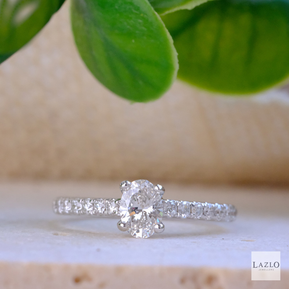 18kt White Gold Laboratory 0.53ct F SL1 Oval Diamond & 0.31ct Natural Shoulder Engagement Ring 1