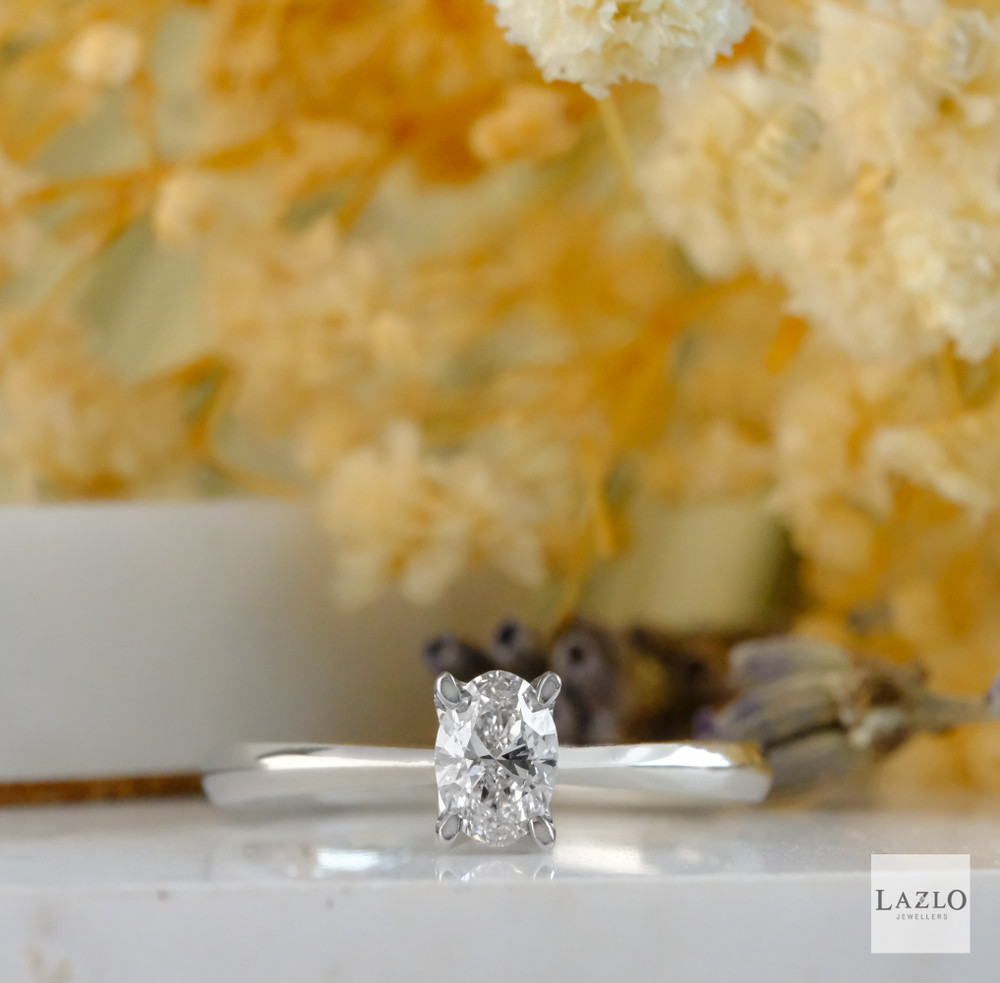 Platinum Classic Oval Solitaire G 0.40ct Diamond Engagement Ring 1