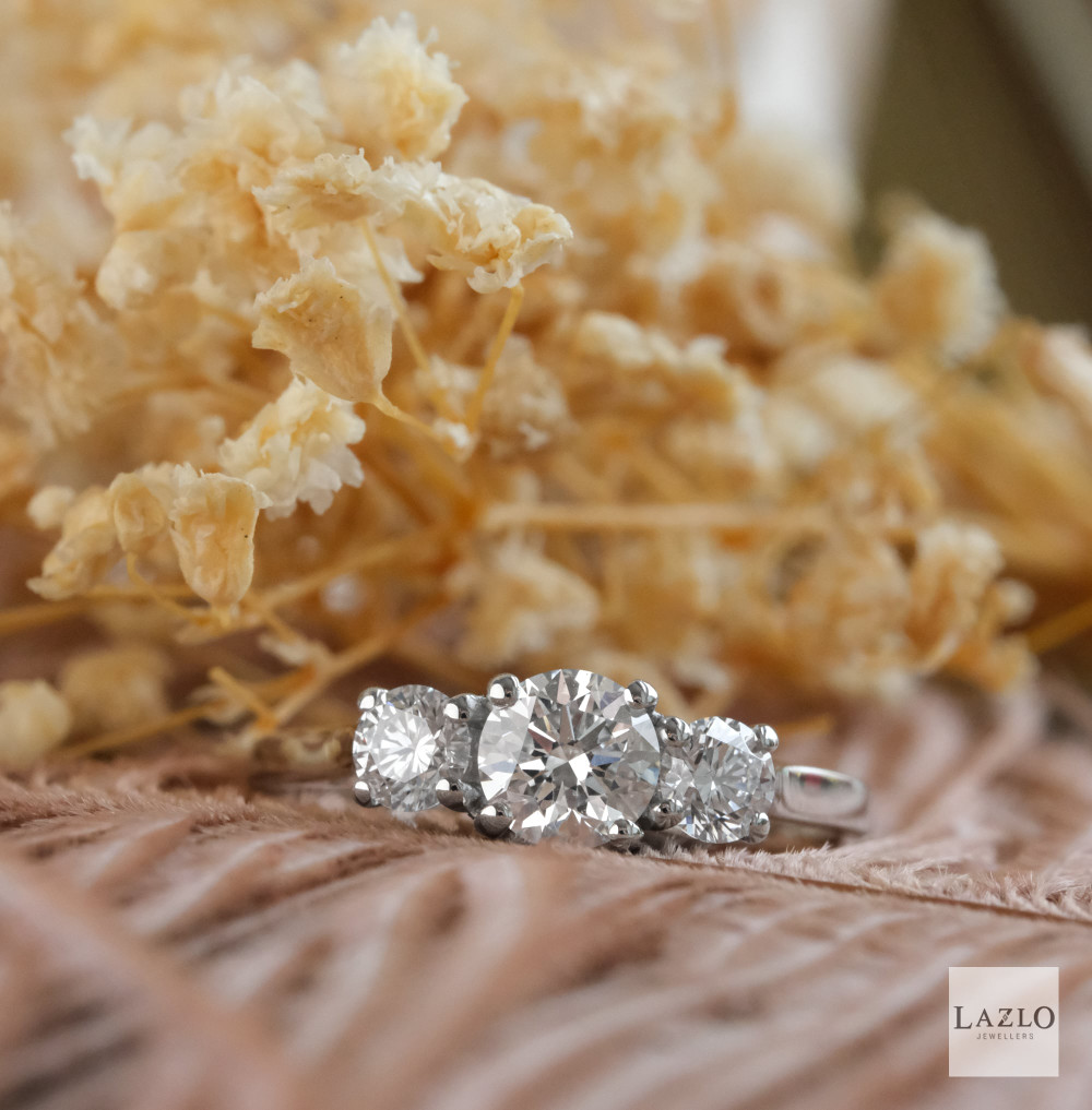 18kt White Gold Classic Three Stone 1ct D SL1 Laboratory Round Brilliant Diamond Ring 1