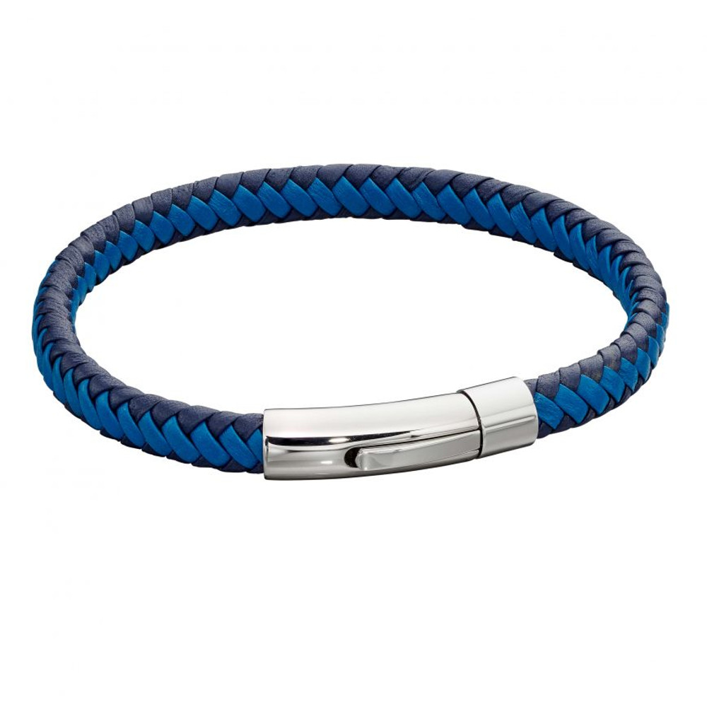 Fred Bennett Stainless Steel Blue & Black Plaited Leather Bracelet 1