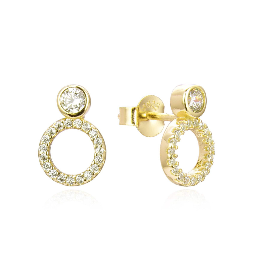 Kilkenny Silver Gold Plated Circle CZ Stud Earrings 1