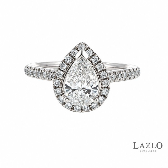 Platinum 0.80ct D VS1 Pear Laboratory Diamond & 0.27ct Natural Diamond Halo Ring 1