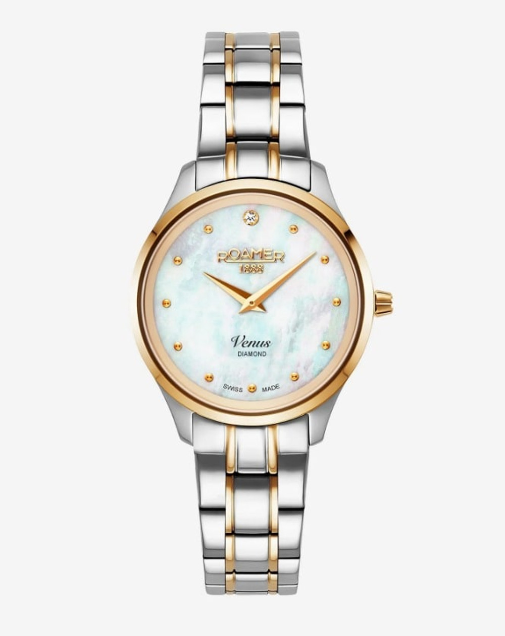 Roamer Ladies Venus 0.008ct Diamond Sapphire Crystal Mother Of Pearl Dial Watch 1