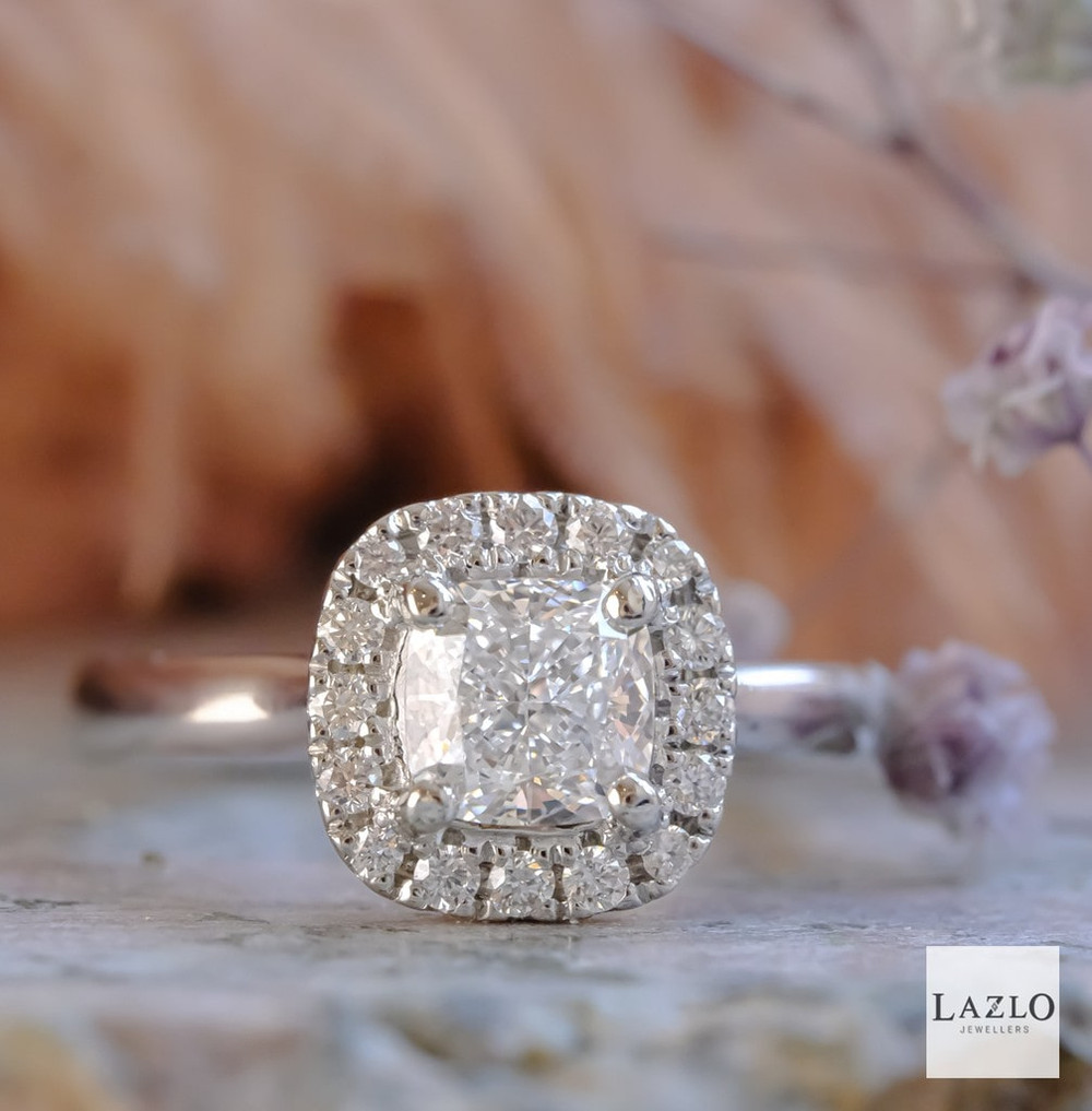 Platinum 1.09ct D VS1 Cushion Laboratory Diamond & 0.24ct Diamond Halo Ring 1
