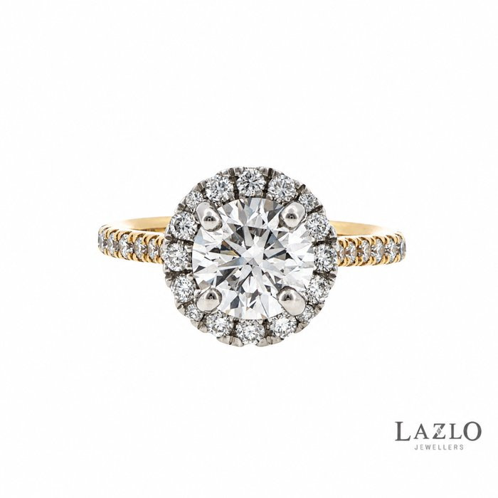 18kt Yellow Gold 1.37ct D VS1 Round Brilliant Laboratory Diamond & Natural 0.47ct Diamond Shoulder Ring 1