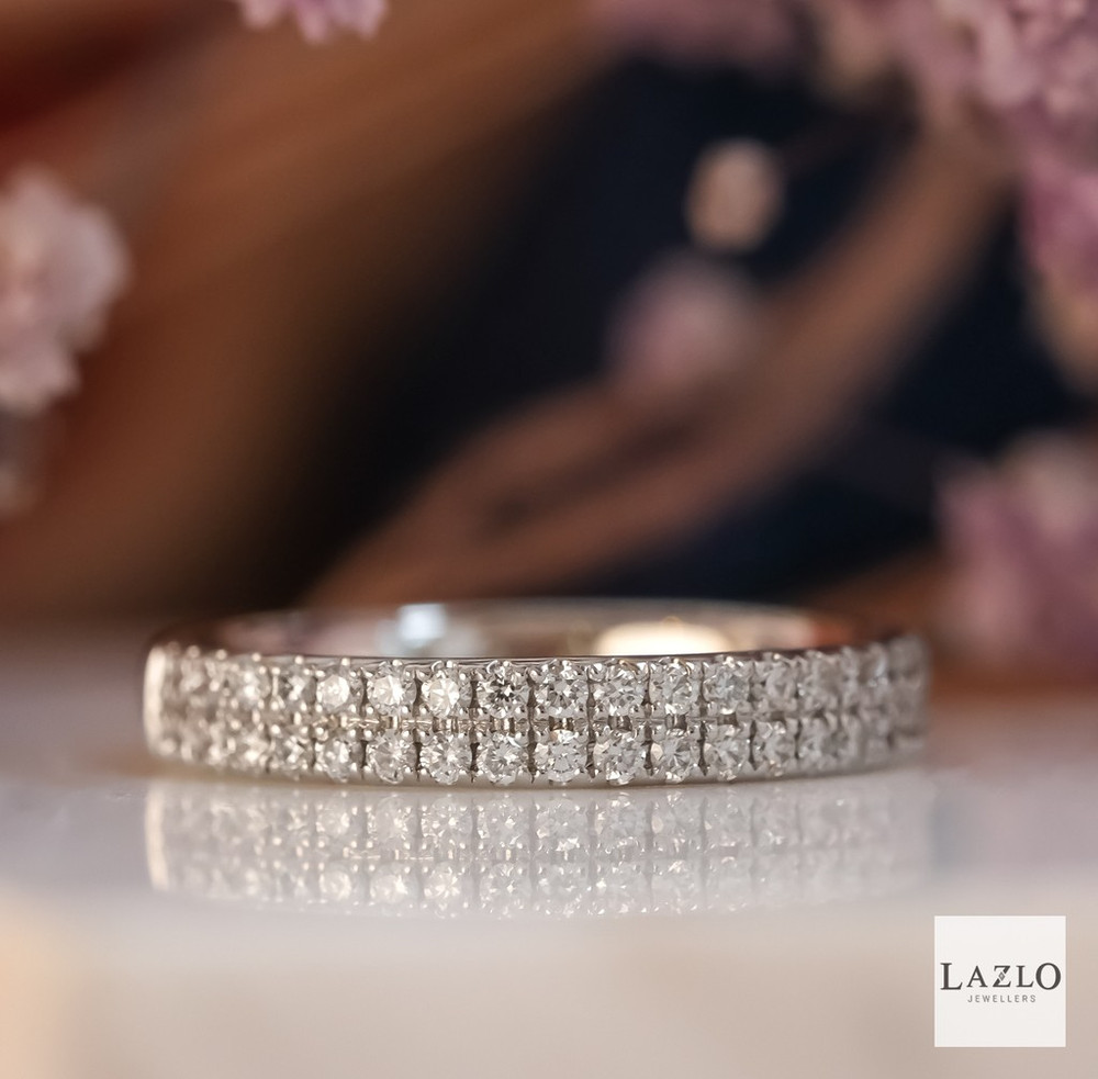 18kt White Gold Double Row 0.38ct Micro Pave Set Diamond Band 1