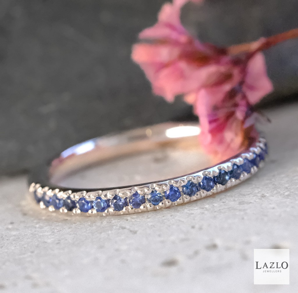 Platinum Twenty Stone Castille Set Round 0.26ct Sapphire Band Platinum Twenty Stone Castille Set Round 0.26ct Sapphire Band