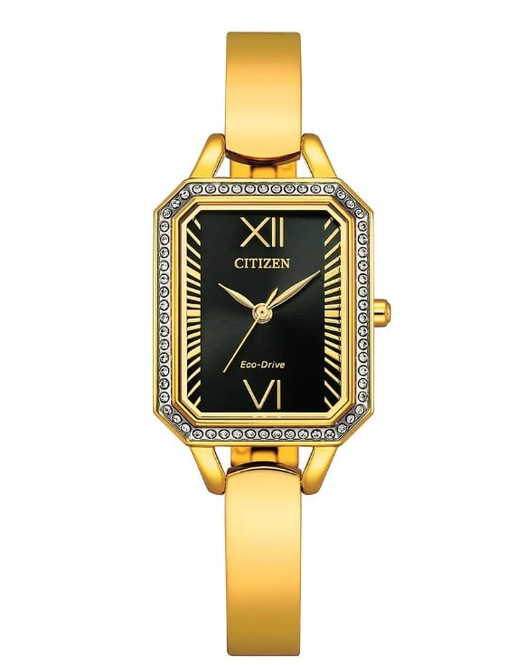Citizen Ladies Gold Plated Bezel Rectangle Dial Bangle Style Watch