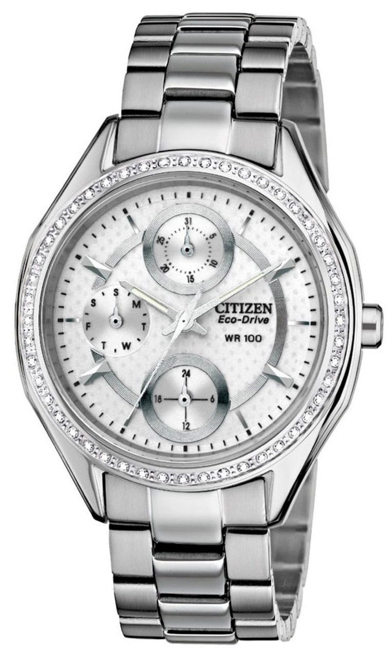 Ladies Citizen Eco Drive Stone Silver Dial Stainless Steel Bracelet Watch