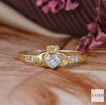 10kt Yellow Gold Clear CZ Stone Set Claddagh Ring 1