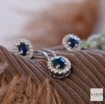 9kt White Gold Diamond & Blue Sapphire Cluster Pendant & Earring Set 1