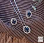 9kt White Gold Diamond & Blue Sapphire Cluster Pendant & Earring Set 2