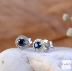 9kt White Gold Round Sapphire & Diamond Stud Earrings 3