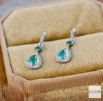 9kt White Gold Teardrop 0.32ct Shape Emerald & 0.07ct Diamond Drop Earrings  2