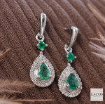 9kt White Gold Teardrop 0.32ct Shape Emerald & 0.07ct Diamond Drop Earrings 3