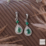 9kt White Gold Teardrop 0.32ct Shape Emerald & 0.07ct Diamond Drop Earrings  1