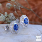 18kt White Gold 1.14ct Round Sapphire & 0.21ct Diamond Surround Earrings 1