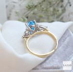 18kt Yellow Gold Platinum Oval 2.08ct Laboratory Blue Diamond & Two Side Laboratory 0.72ct Pear Diamond Ring 3
