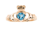 10kt Rose Gold Swiss Blue Claddagh Ring 1