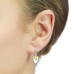 sterling silver double heart fish hook earrings on model