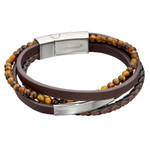 Gents Stainless Steel Reborn Four Row Brown Leather Bead Bracelet