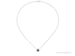 Sterling Silver Horizontal Oval Sapphire & CZ Cluster Necklace - Full Necklace Image