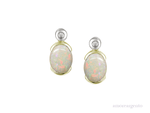 Sterling Silver Gold Plated Oval Rubover Opal & CZ Earrings