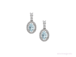 Sterling Silver Oval Aquamarine & CZ Cluster Drop Earrings