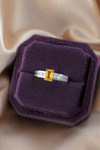 18kt White Gold Yellow Emerald Cut 0.66ct Sapphire & Diamond Ring 6