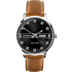 Sekonda Gents Stainless Steel Vintage Inspired Black Dial Tan Strap Watch 1