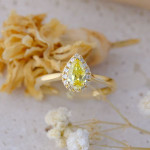 18kt Yellow Gold Intense 0.50ct Yellow Laboratory Pear Diamond & 0.10ct Halo Surround Engagement Ring 1
