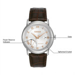 Citizen Gents Power Reserve Stainless Steel Brown Leather Strap Watch 2