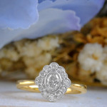 18kt Yellow Gold Rubover Set Vintage Style 0.61ct Oval Halo Diamond Ring 1