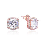 Kilkenny Silver Rose Gold Plated Cushion Shape CZ Halo Stud Earrings