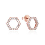 Kilkenny Silver Rose Gold Plated Silver Hexagonal CZ Set Stud Earrings