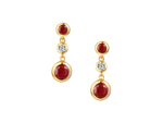9kt Yellow Gold Three Stone Rubover Ruby & Diamond Drop Earrings