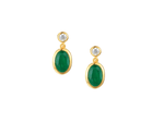 9kt Yellow Gold Oval Rubover Emerald & Diamond Drop Earrings