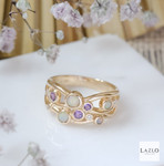 9kt Yellow Gold Opal & Amethyst Diamond Ring