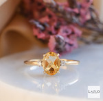 9kt Yellow Gold CZ Side Stone & Natural Oval Citrine Dress Ring