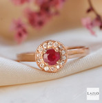 9kt Rose Gold Round Ruby & Diamond Halo Ring