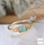 18kt Yellow Gold Horizontal Octagon Emerald & Diamond Ring