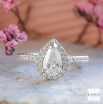 Platinum 0.80ct D VS1 Pear Laboratory Diamond & 0.27ct Natural Diamond Halo Ring 1