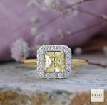 18kt Yellow Gold & Platinum 1.02ct Intense Yellow Laboratory Princess Cut 0.24ct Diamond Ring 1