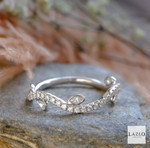 18kt White Gold Shaped Castille 0.36ct Diamond Band & Rubover Marquis & Pear Diamond Ring 4